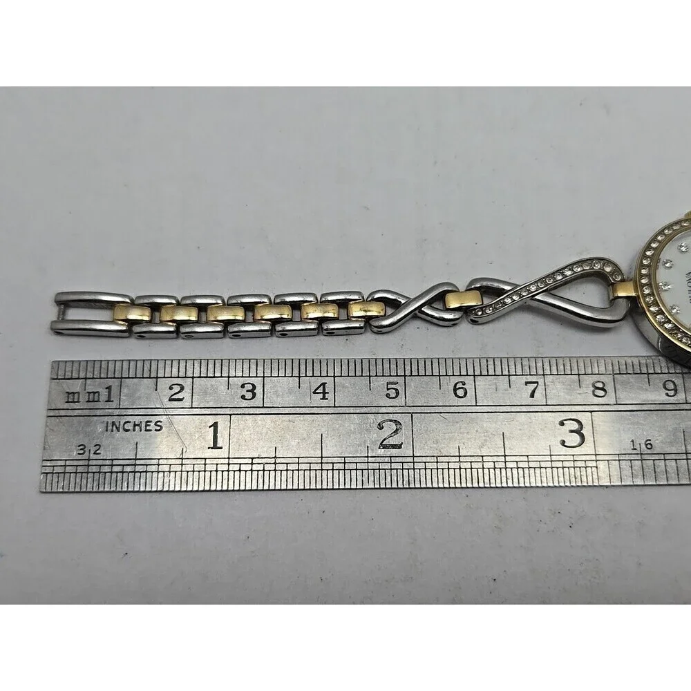 Bulova Womens Crystal Two Tone Bracelet Watch White MOP Dial New Battery Quartz